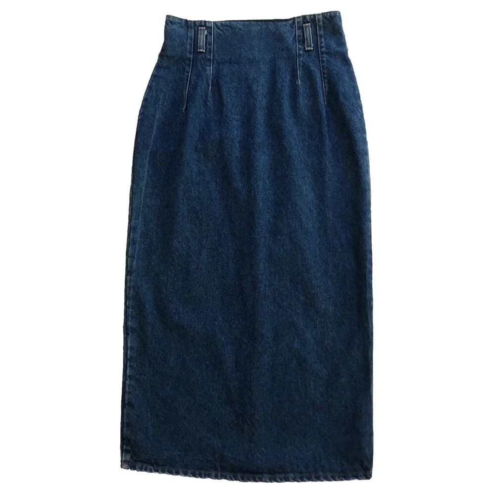 Hunt Club High Waisted Denim Maxi Pencil Skirt Womens Sz 8 VTG 80s Classic Jeans